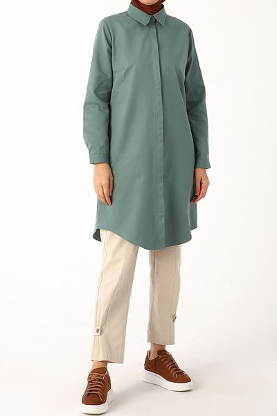 ALLDAY Pastellgrüne Plus-Size-Basic-Hemd-Tunika