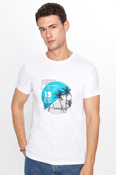 Tudors Λευκό T-Shirt με λαιμόκοψη - 100% βαμβάκι, απαλή υφή, στάμπα και λεπτή εφαρμογή
