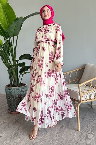 InStyle Fuchsiafarbenes Chiffonkleid mit Batikmuster und Blumenmuster