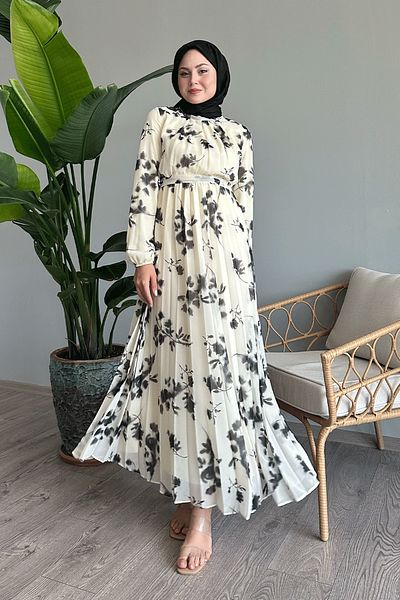 InStyle Black Tie-Dye Floral Patterned Chiffon Dress