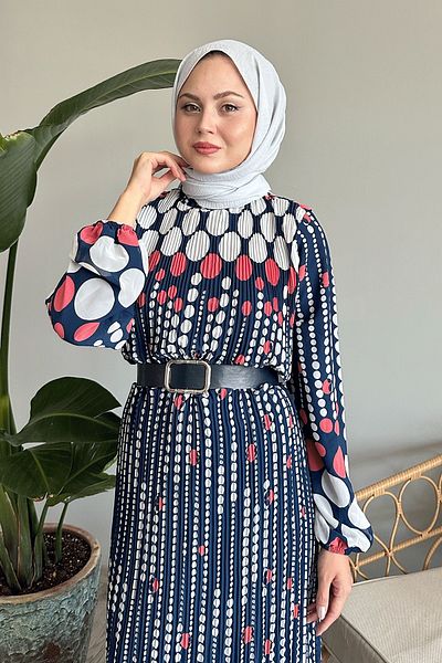 InStyle Φούξια Vena πουά σιφόν φόρεμα