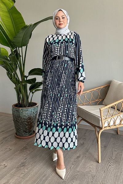 InStyle Φόρεμα σιφόν με βενά πουά με μέντα
