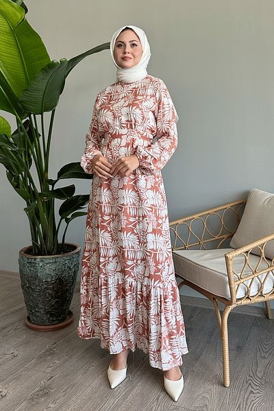 InStyle Φόρεμα βισκόζης με μοτίβο σε σομόν χρώμα