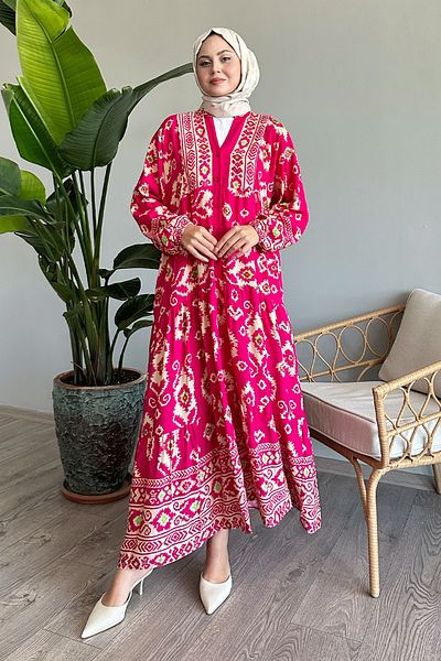 InStyle Ethnisches Kleid aus Viskose in Fuchsia