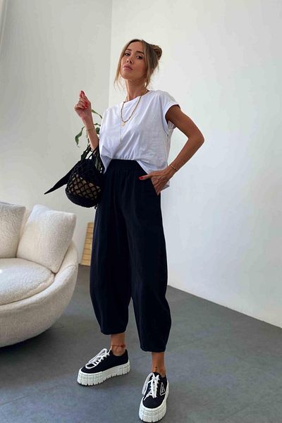 Butik Gardrop Black Gabardine Fabric - Shalwar Trousers with Elastic Waist