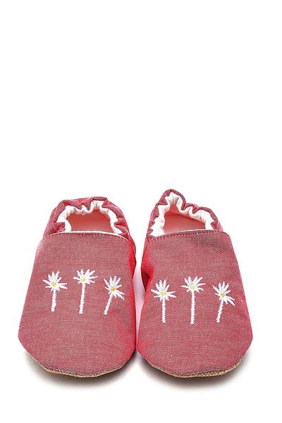 First Step Daisy Embroidered Baby Girl Booties - Non-Slip Sole F-829
