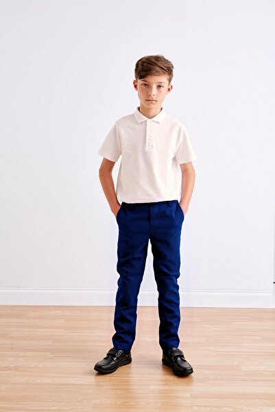 YAKAMEL High Waist Elastic Stretchy Boys' School Pants - Navy Blue