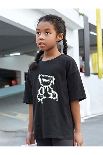 VASK Children's Oversize Unisex Vector Teddy Bear Cotton Crew Neck T-Shirt
