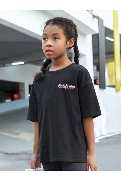 VASK Children's Oversize Unisex Pink California Cotton Crew Neck T-Shirt
