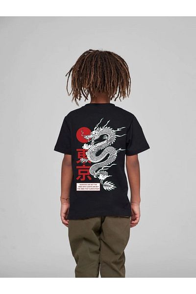 VASK Children's Oversize Unisex Red Dragon Cotton Crew Neck T-Shirt