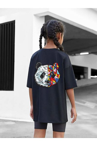 VASK Children's Oversize Unisex Colorful Panda Cotton Crew Neck T-Shirt
