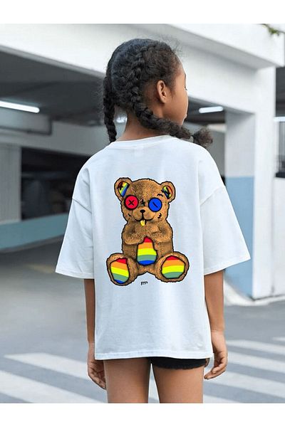 VASK Παιδικό μπλουζάκι Unisex πολύχρωμο αρκουδάκι από βαμβακερό λαιμόκοψη