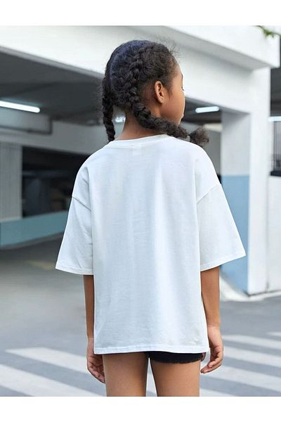 MODADEER Tricou supradimensionat pentru copii din bumbac cu imprimeu Titan, cu decolteu rotund