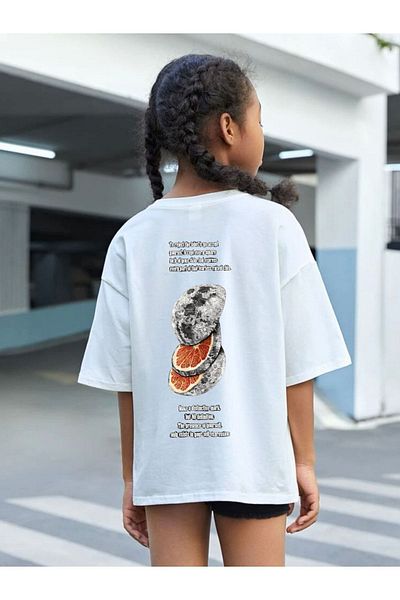 VASK Unisex Παιδικό μπλουζάκι με λαιμόκοψη από βαμβακερό μεγάλο μέγεθος - Λεπτομέρεια σε φέτες
