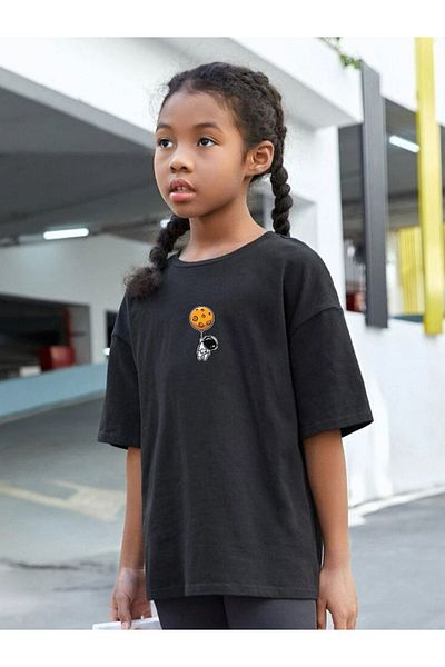 VASK Children's Oversize Unisex Flying Astronaut Cotton Crew Neck T-Shirt