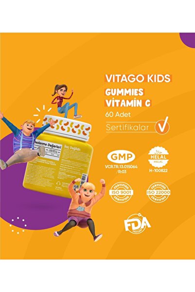 Vitago Kids Gummies C Vitamini Içeren 60 Adet Çiğnenebilir Gummy Jel