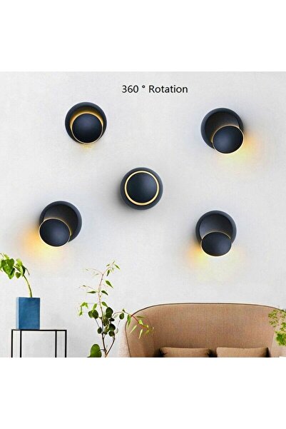 fullreyon Siyah Alüminyum Kasa, Elektrikle Çalışır, 6 Watt, Günışığı,  Yatakbaşı Aplik Modern Gece Lambası