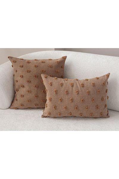dekomall home & living Λινό μαξιλάρι πουά - Σετ 2 καφέ, 43x43 cm και 35x50 cm