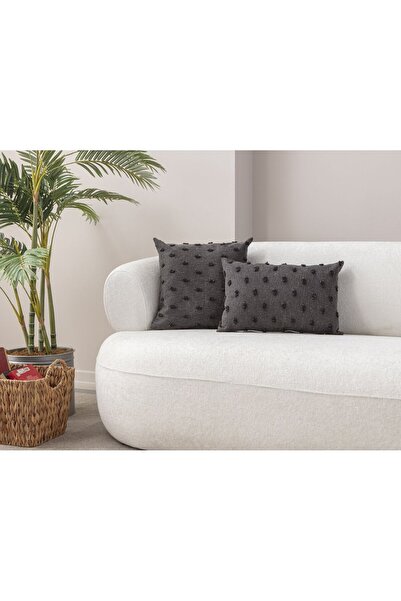 dekomall home & living Pernă cu buline din in - Set de 2 antracit 43x43 cm și...