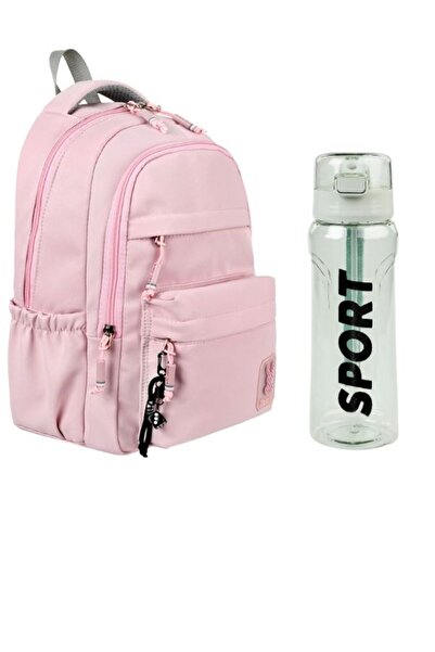 OPTİZON PEMBE OKUL ÇANTASI 2'Lİ SET Su Itici Özel Kumaş Hafif Lise Ve Ortaoku...