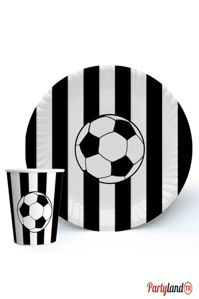 PartylandTR Siyah Beyaz  16 Adet Tabak 16 Adet Bardak