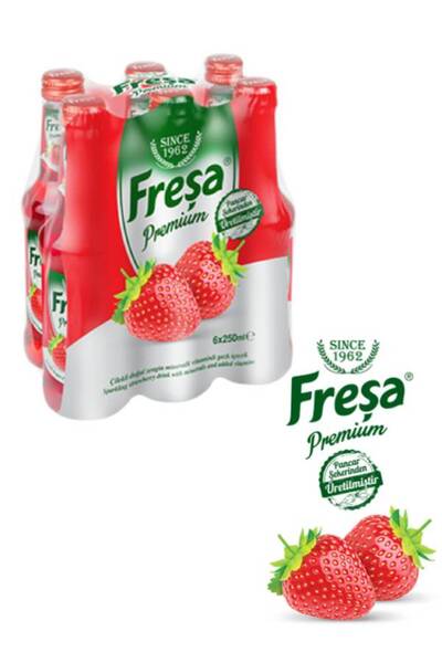 FREŞA Freşa Premium Çilekli Vitaminli Doğal Zengin Mineralli Gazlı İçecek 250ml * 6 Adet