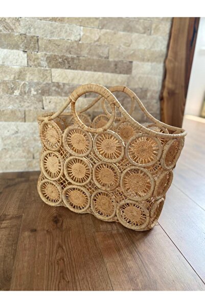 Bohemian Straw Colored Knitted Beach Bag