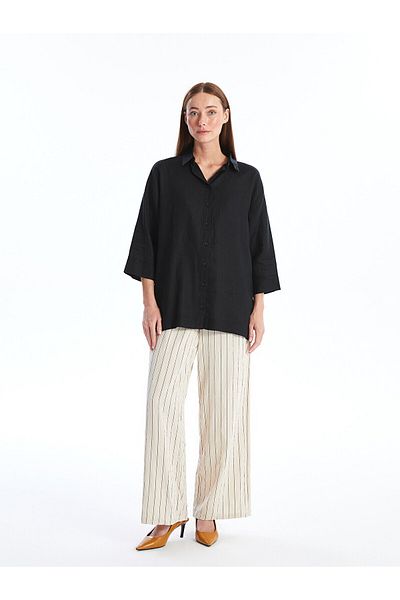 LC Waikiki Γυναικείο πουκάμισο λινό Oversize - LCW Straight Cut