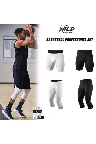 Wild Athletic Sports Basketball 3/4-Short Laptop Sports Leggings - Black and White, Four Pack