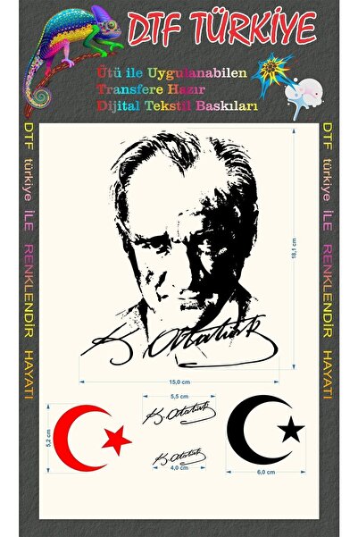 DTF BASKI Atatürk-imza-ayyıldız-baskı-ütü Ile Baskı-transfer Baskı-tekstil-dtf