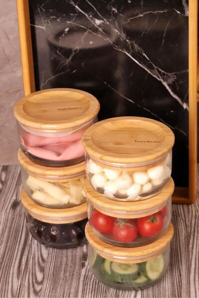 Bambum Duo 300ml 6-Piece Black Tray Bamboo Lid Glass Breakfast