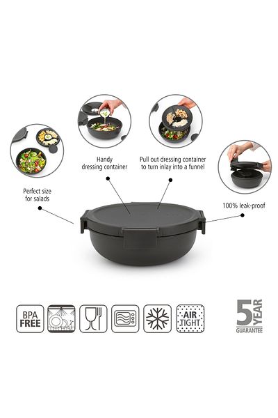 Brabantia 004-01-makE - Düşkü Gray 1.3L Food Carrying PLate with PLastic Compartment