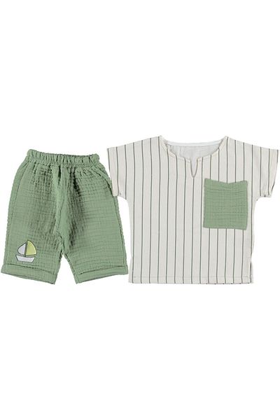 LANUGO Summer Linen Set for Baby Boy - Sail Pattern T-Shirt and Shorts