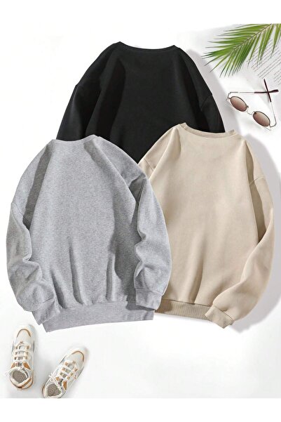 Deocept Φούτερ με λαιμόκοψη 3 χρωμάτων Oversize