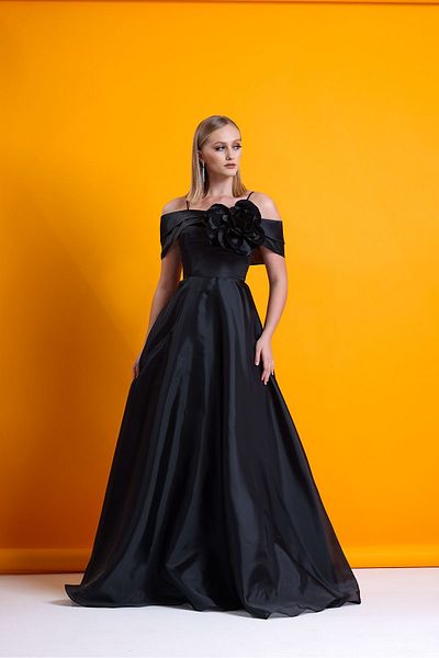 Tangül&Ali'S Moda Evi Floral Maxi Black Flared Dress