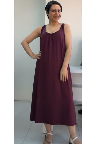 Mertcan Butik Plum front and back drawstring combed cotton Viscose Dress