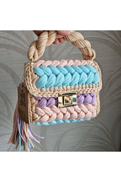 Desu accessories حقيبة كتف وحقيبة يد نسائية مصنوعة يدويًا من القطن الممشط بتص...