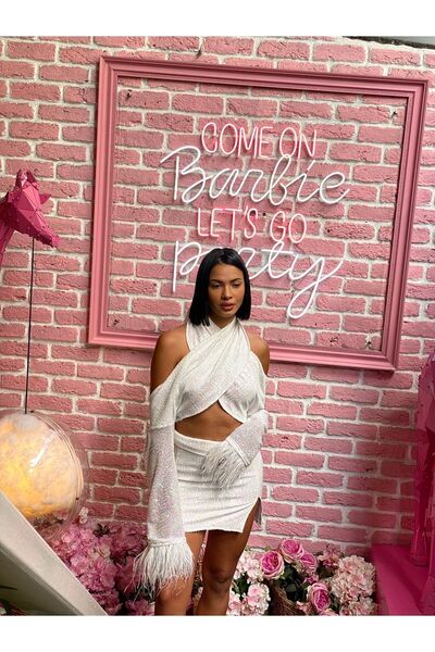 İambabydesign Ostrich Feather Sequin Top and Bottom Set