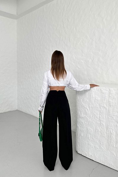 OUZ Fashion High Waist Women's Palazzo Trousers - Collet Detailed