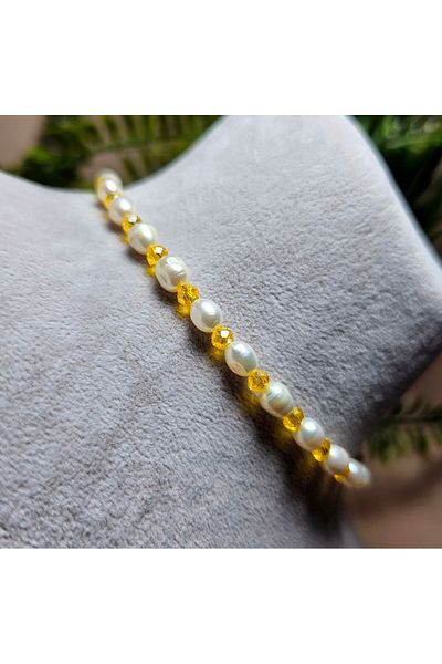 Singincraft Yellow Pearl Natural Stone Anklet - 1 Piece (Handmade Design Products)