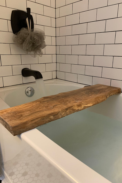 Banyo Küvet Tepsisi Küvet Sehpası Ahşap Doğal Kenarlı Banyo Düzenleyici Küvet Raf