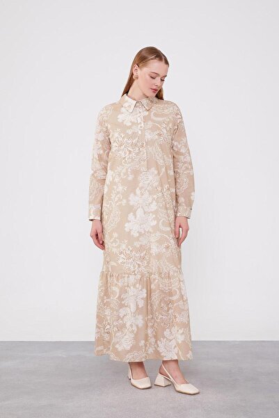 Levidor Μπεζ φόρεμα με βολάν - γιακάς πουκάμισου