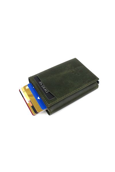 deri,se club Genuine Leather Unisex Crazy Khaki Mechanism Wallet Card Holder