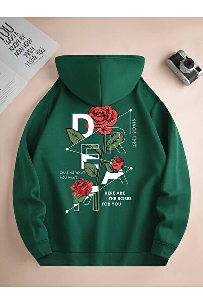 NoVibe Φούτερ με κουκούλα Dream Rose Printed Unisex Oversize - 3 κλωστές 100%...