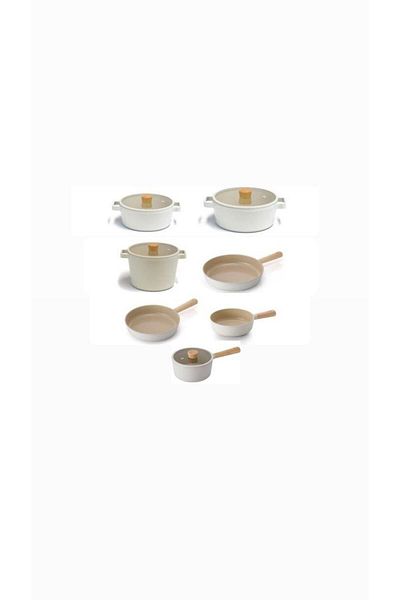 NEOFLAM Fika Beige Cast Glass Lid 11 Piece Pot Pan Sauce Set