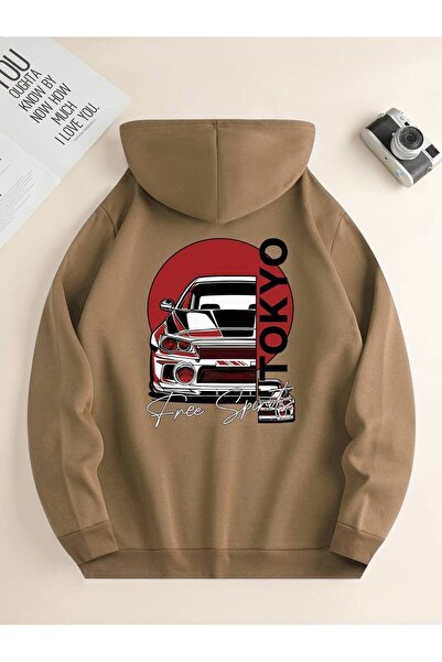 NoVibe Hanorac cu glugă supradimensionat cu imprimeu retro Tokyo unisex - Han...