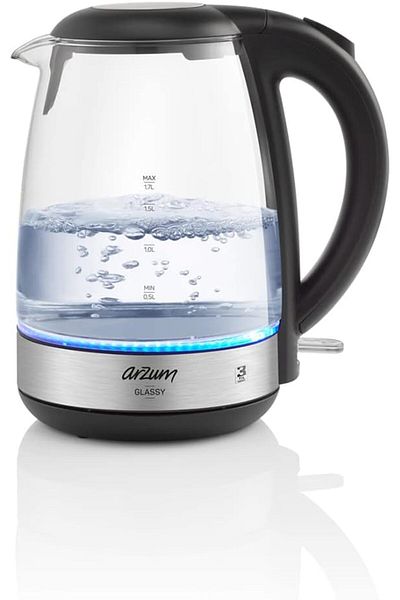 Arzum 1.7 Liter Glassy Kettle Electric Tea Water Boiler With Blue LED 2200 Watt Light Model