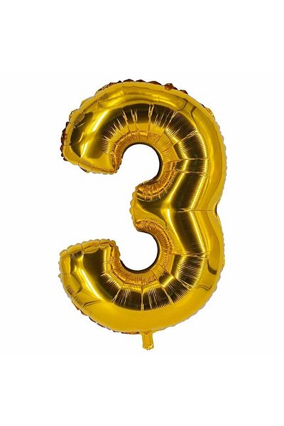 Ata Parti Dünyası 34 Inch *3 Gold* Colorful 75 Cm Number Foil Balloon