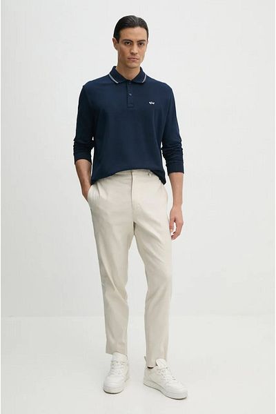 PAUL&SHARK Ανδρικό μπλουζάκι Navy Blue Polo Neck - Μακρυμάνικο, Βαμβακερό, Casual 14311717 -013
