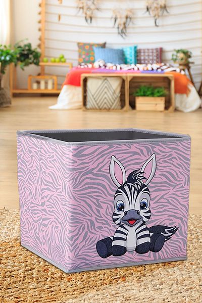 PRENDİ HOME Zebra Printed Powder Pink Color Box Without Lid 30x30x30 Cm